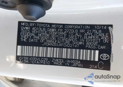 2015 Toyota Prius Persona Series Special Edition from USA, damaged, VIN JTDKN3DUXF0422147